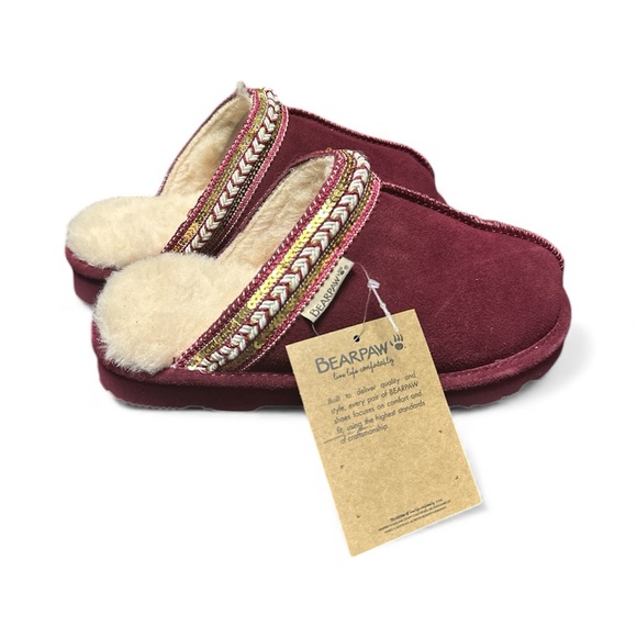 This is a BEARPAW Tanya Suede Embellished Slipper Mule; color Chianti;size 7 - Picture 3 of 5